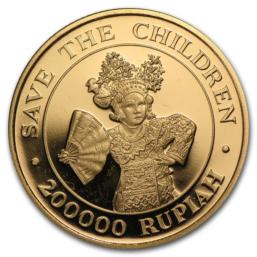 1990 Indonesia Gold 200000 Rupiah Save the Children Proof Gold Coins